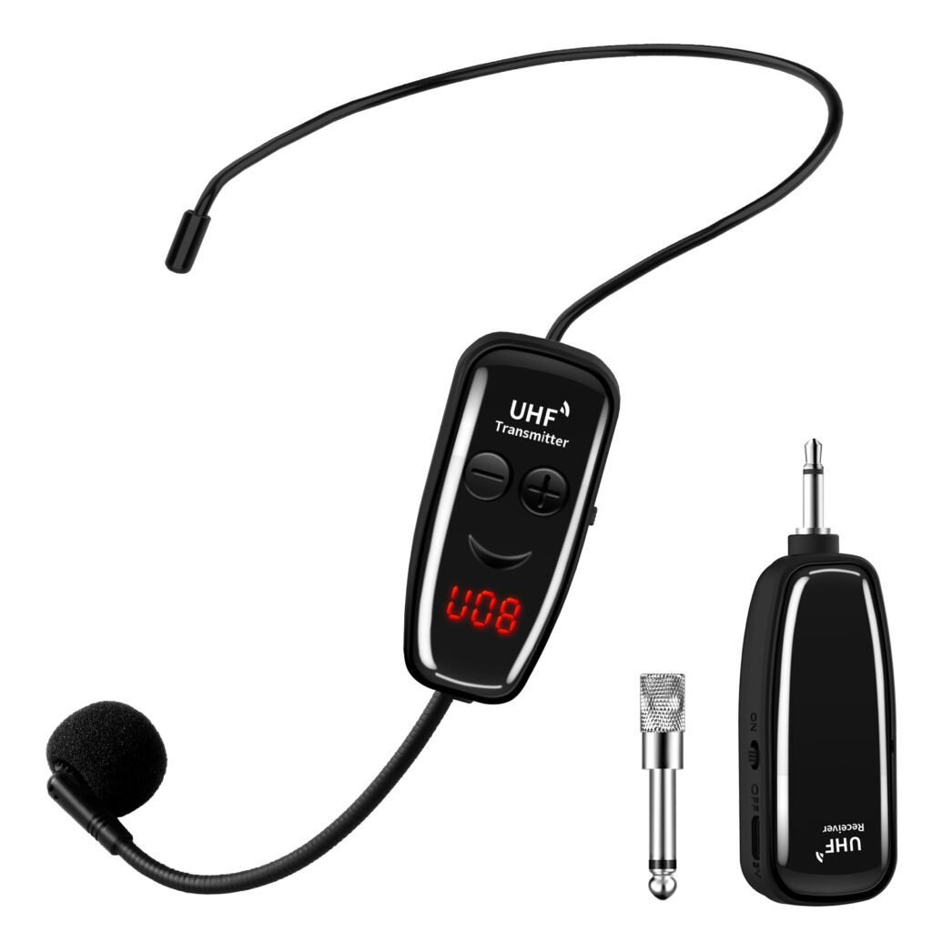 Sovvid Wireless Microphone Headset, UHF Head Mic Speaker System, Professional Voice Amplifier Headset Microphones, with LED Digital Display, for Teaching Fitness Instructor Tour Guide