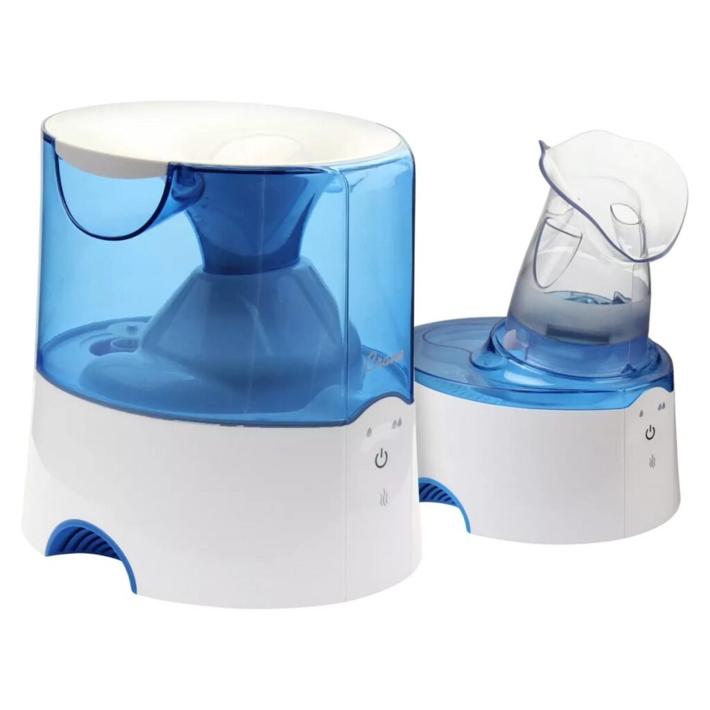 ***MINOR HEAT DAMAGE ON METAL PLATE***Crane Steam Inhaler & Warm Mist Humidifier, 0.5 Gallon, Humidifier FSA Eligible, Blue & White, Ideal Humidifiers for Bedroom, Sinus Inhaler, Vaporizer HSA, Vaporizer For Congestion
