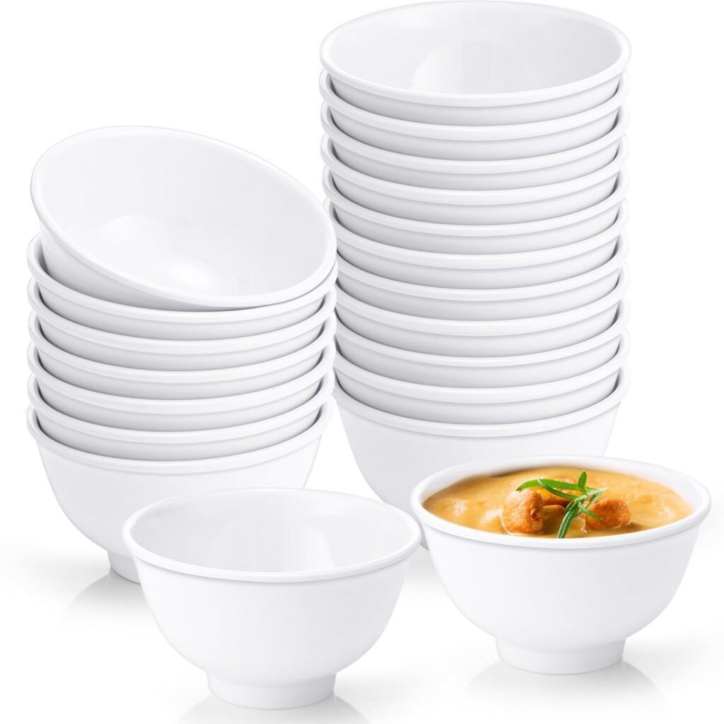 Tioncy 20 Pack 6 oz Bowls Set Dessert Bowls Unbreakable White Soup Bowls Salad Bowls Cereal Bowls