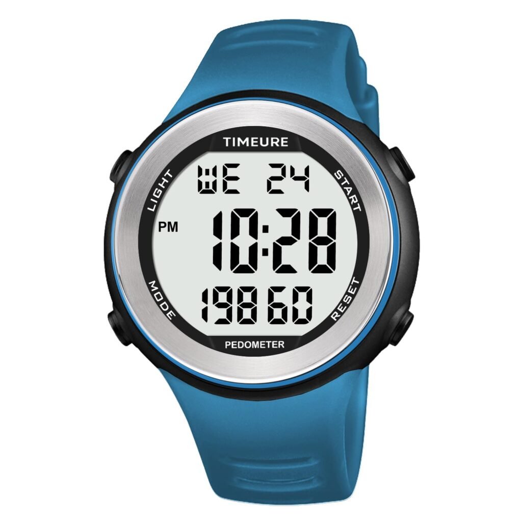 Mens Pedometer Watch for Walking Step Counter Watch No Charging, No App Connection, with EL Backlight. Simple, Practical Choice for Mobile-Free Fitness Enthusiasts TIMEURE-2308 (Blue)