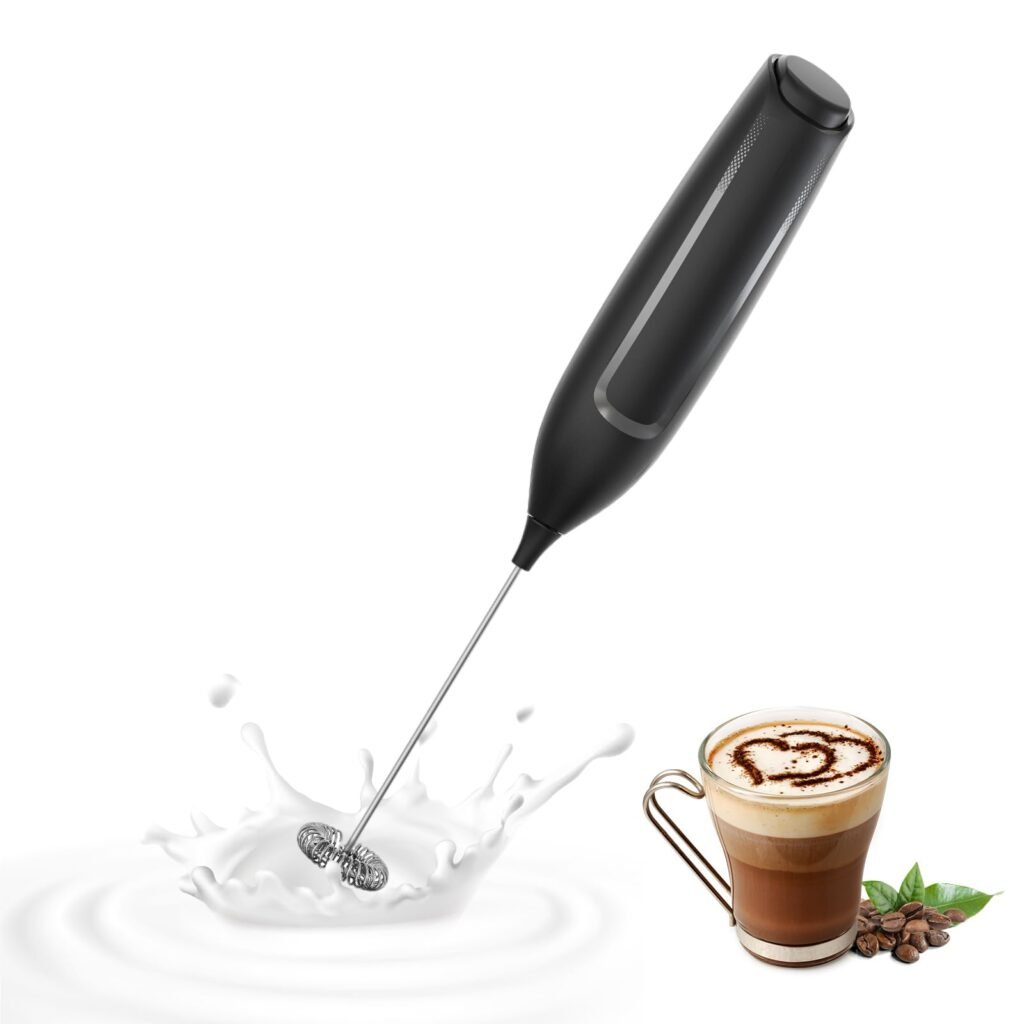 Milk Frother Handheld Battery, Electric Foam Maker Frother Wand, Drink Mixer with Stainless Steel Whisk for Coffee, Matcha, Lattes, Cappuccino Black