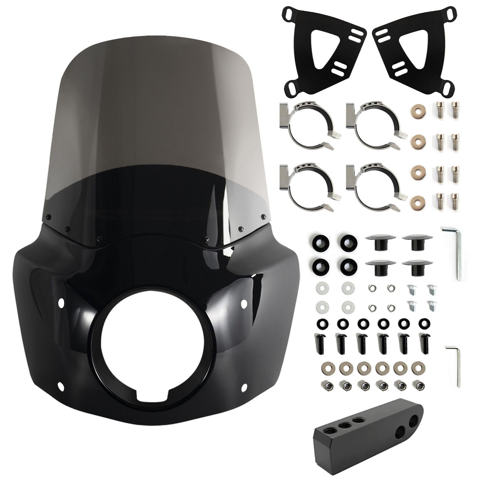 FATECIM Motorcycle 5.75" Headlight Fairing Cover with 15" Smoke Windshield & 48-58mm Mounting Kit for 2006-2017 Harley Dyna Softail Low Rider Street Bob Super Glide