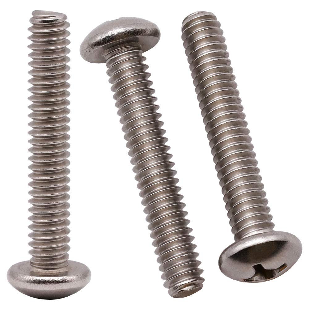 1/4-20 x 2-1/2" inch (25 pcs) Phillips Pan Head Machine Screw Bolt, 304 Stainless Steel 18-8 Rounded