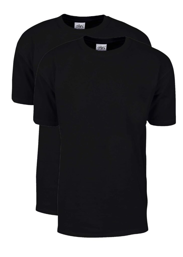 Shaka Wear Men's T Shirt – 2 Pack 7 oz Max Heavyweight Cotton Short Sleeve Crewneck Tee Top Tshirts Regular Big Size MHS02 Black L 2pk