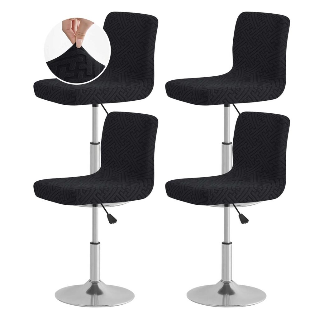 FUANGUI Bar Stool Covers with Backs, 4 Pack Stretch Bar Stool Chair Covers, Knitted Jacquard Bar Stool Covers,Washable Bar Chair Covers Swivel Barstool Slipcovers (Knitted Black 01)