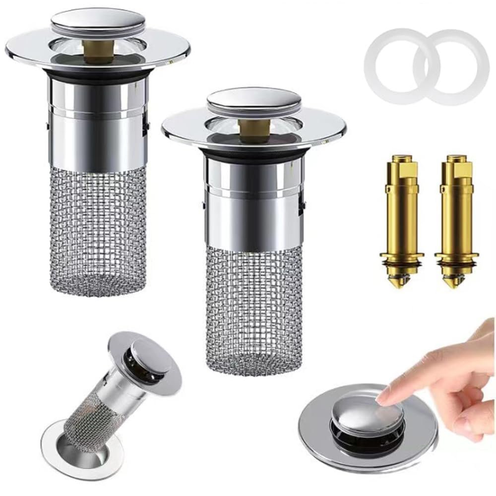 Stainless Steel Floor Drain Filter,Bathroom Sink Stopper Hair Catcher with Removable Stainless Steel Filter Basket Hair Catcher,Isolate Odor Pop Up Sink Drain Filter?2Pcs? (2Pcs)