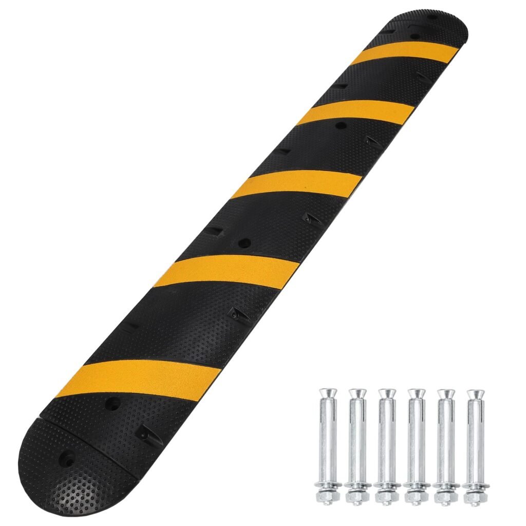 84'' Rubber Speed Bump, 1 Pack 2 Channel Modular Heavy Duty Speed Bumps Humps 25000 lbs Load Capacity, Cable Protector Ramp with 2 End Caps for Asphalt Concrete Gravel Driveway Road
********Screws not included