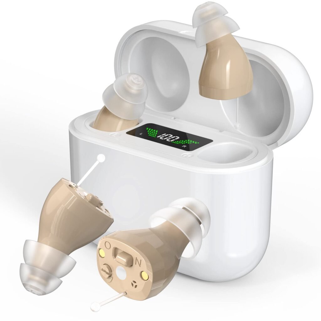 BIBIED Hearing Aids, Digital Rechargeable OTC Hearing Aids for Seniors with Charging Case, Invisible Hearing Amplifier with Noise Reduction (Beige)