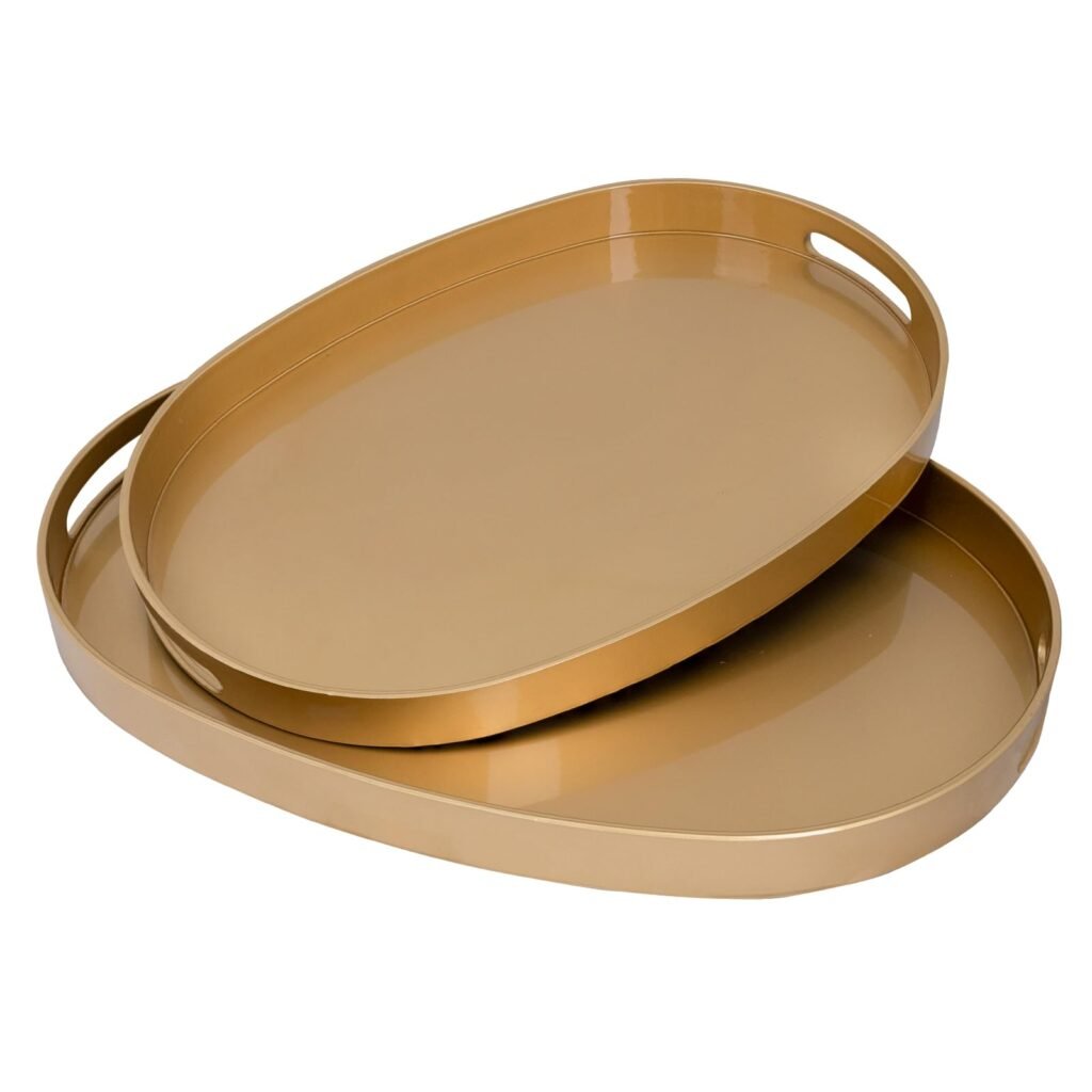 MAONAME Gold Decorative Tray Set of 2, Oval Serving Tray with Handles