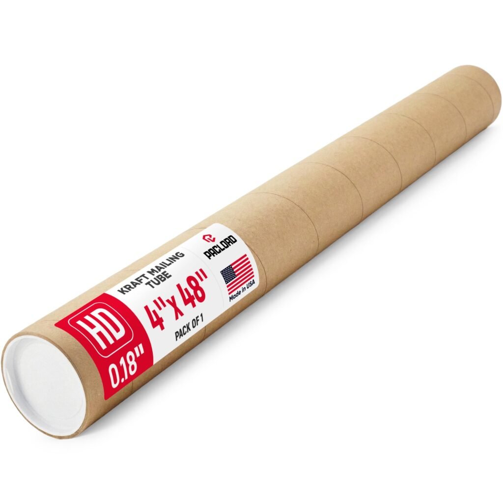 Paclord 4" x 48" Heavy-Duty Reinforced Cardboard Mailing Tube, Pack of 1 Tube with 2 Caps – Secure USPS Approved – Great for Shipping and Storing of Prints, Artwork, Posters or Documents