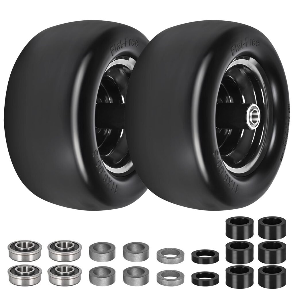 11x6.00-5" Flat Free Tires – 11x6-5 Solid Smooth Lawn Mower Tires/Wheel with 3/4" & 5/8" Bearings, 6"- 8" Centered Hub - Fits Bad Boy, Cub Cadet, Zero Turn Mower, Riding Lawn Mower, 2PCS