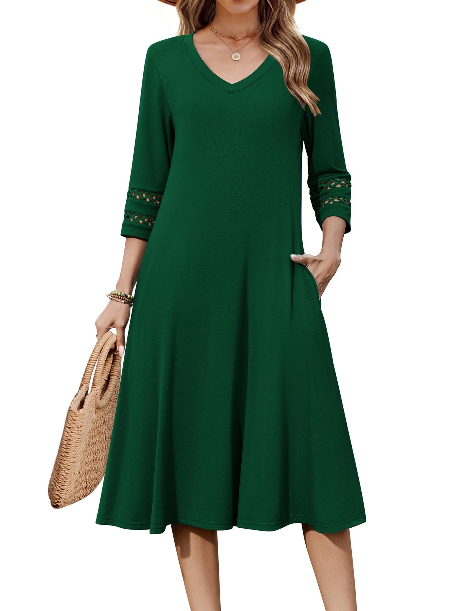 Zeagoo Women's 3/4 Sleeve Midi Dress