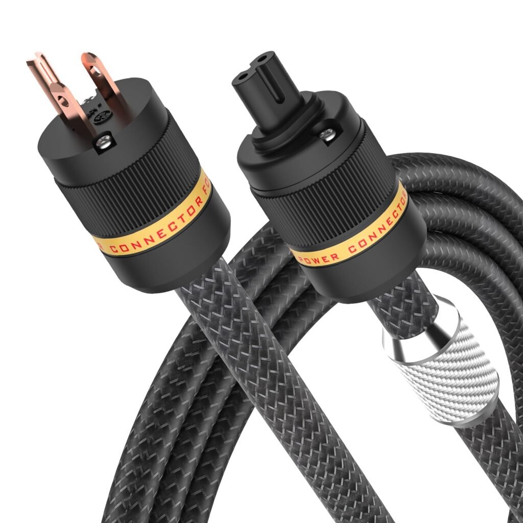 Viborg C7 Hi-End Power Cable, 4.9FT, Figure 8 Audiophile Power Cord, 2x9AWG HiFi Power Wire US AC Mains Cord with Pure Copper Conductor, US+C7 Power Plug