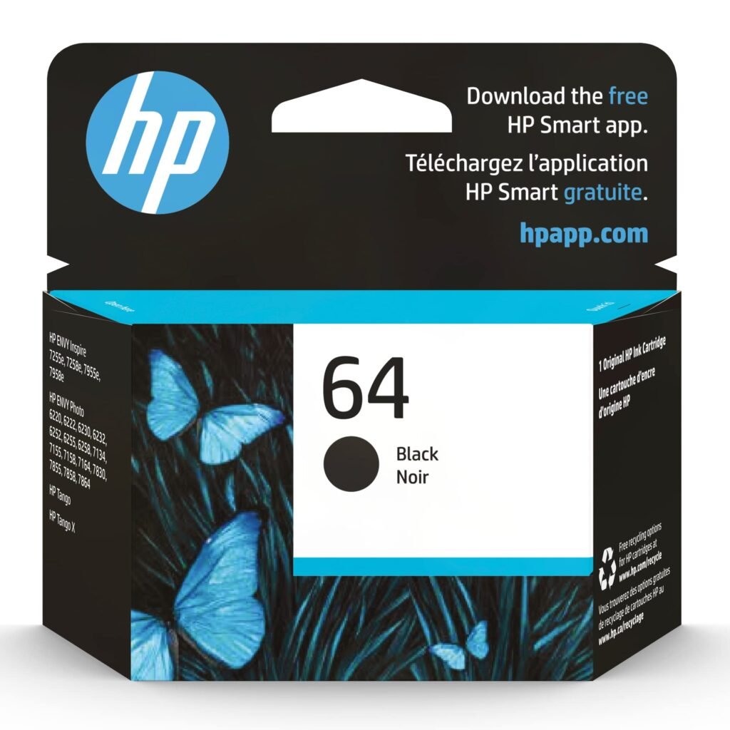 HP 64 Black Ink Cartridge | Works with Envy Inspire 7250e, 7950e; Envy Photo 6200, 7100, 7200, 7800,