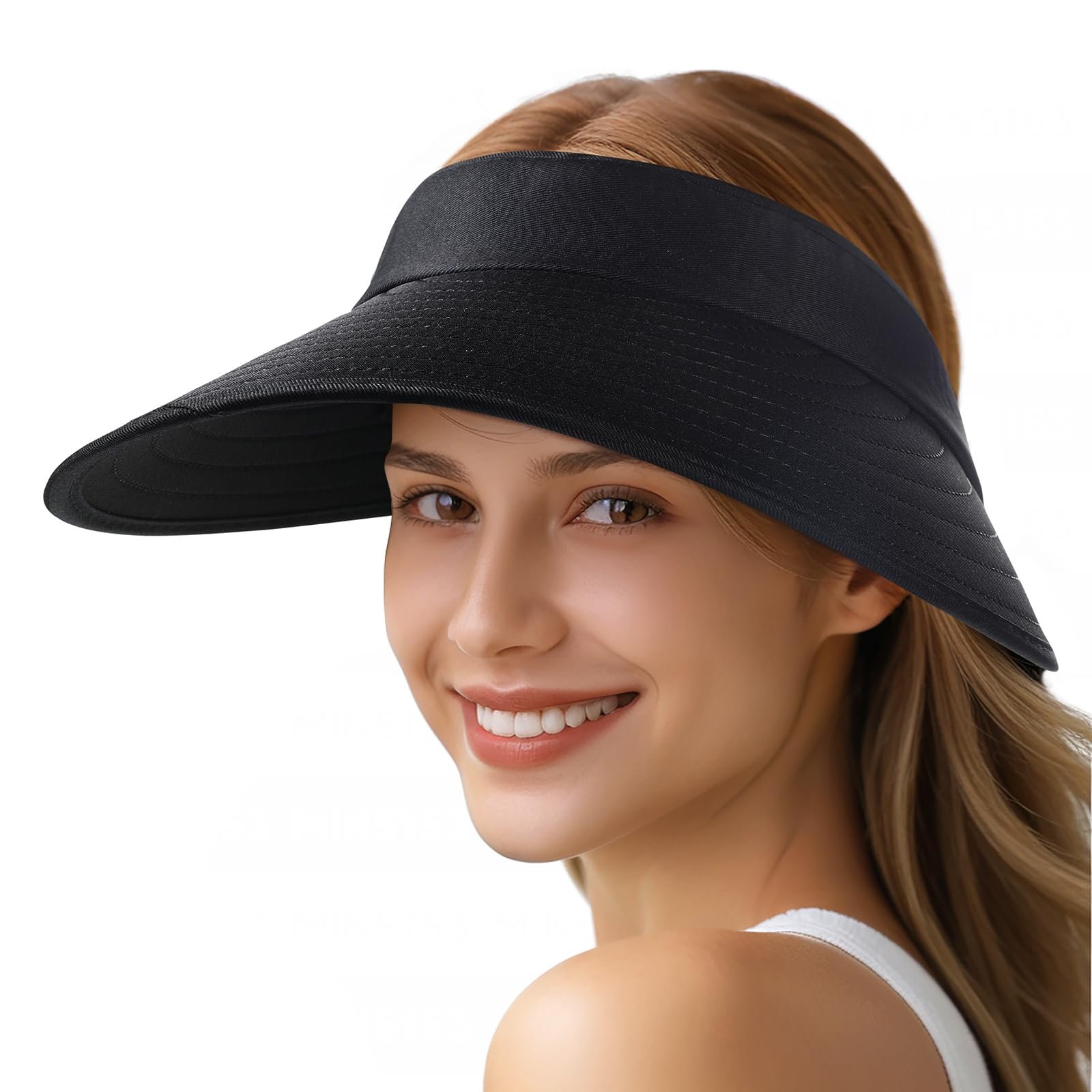 Pleneal Wide Brim Sun Visor Hat - Black, One Size
