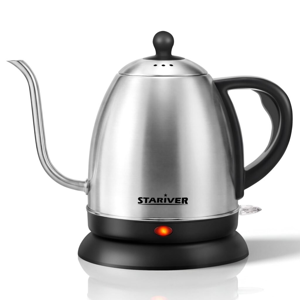 Stariver Electric Kettle Gooseneck Kettle, 1L Water Boiler, BPA-Free, Pour Over Tea Pot Stainless