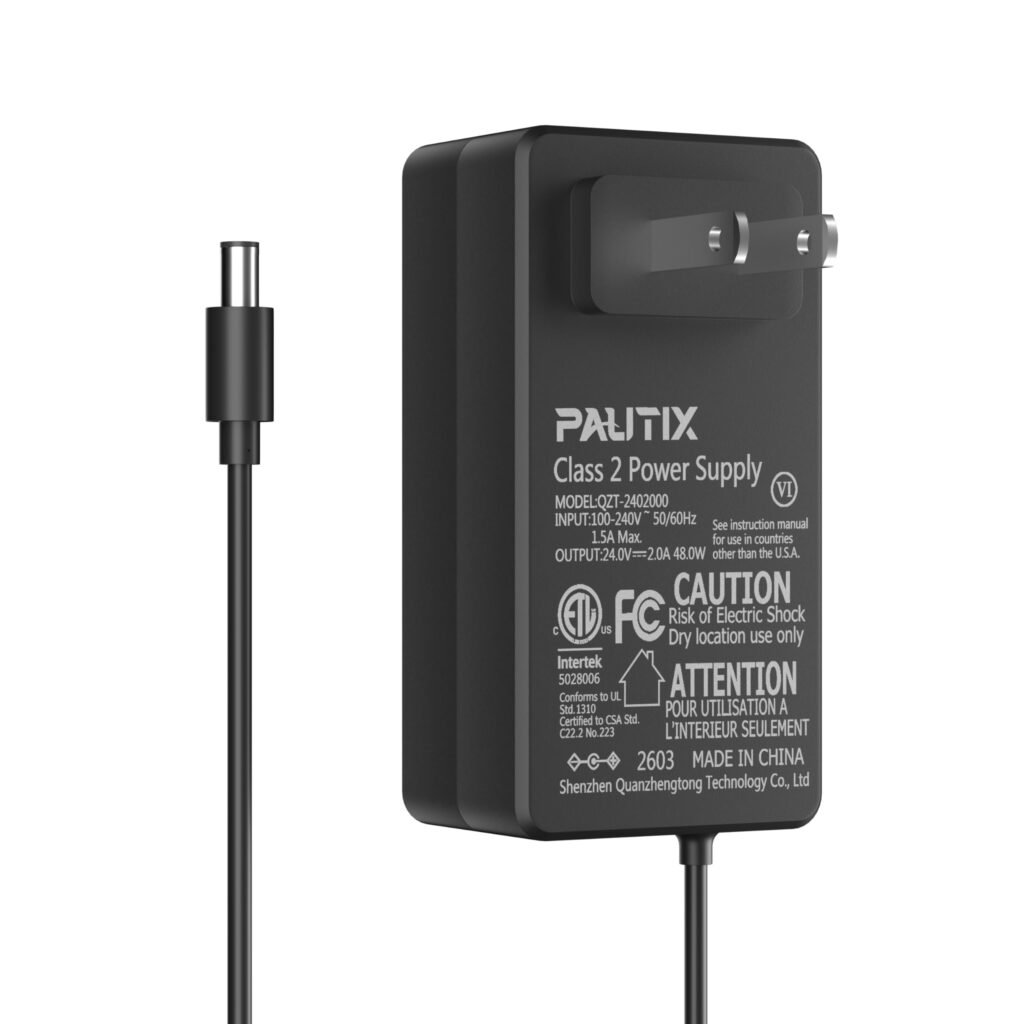 PAUTIX 24V DC Power Supply Adapter 24Volt 2A 48W Low Voltage LED Driver Transformer with 5.5 x 2.1mm