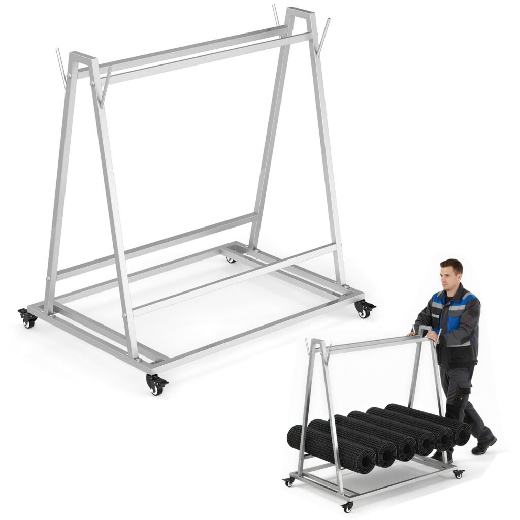 Inracity Floor Wash Rack and Mat Transporter with Wheels, 40'' x 28'' x 42'' Rolling Floor Mat
