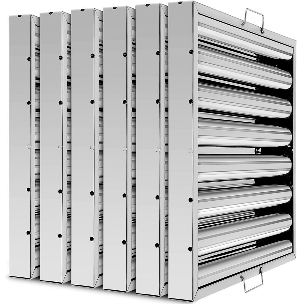 Hood Filters 19.5W x 19.5H Inch, 430 Stainless Steel 7 Grooves Commercial Baffle Grease Filter, Range Hood Filter for Grease Rated Commercial Kitchen Exhaust Hoods Pack of 5