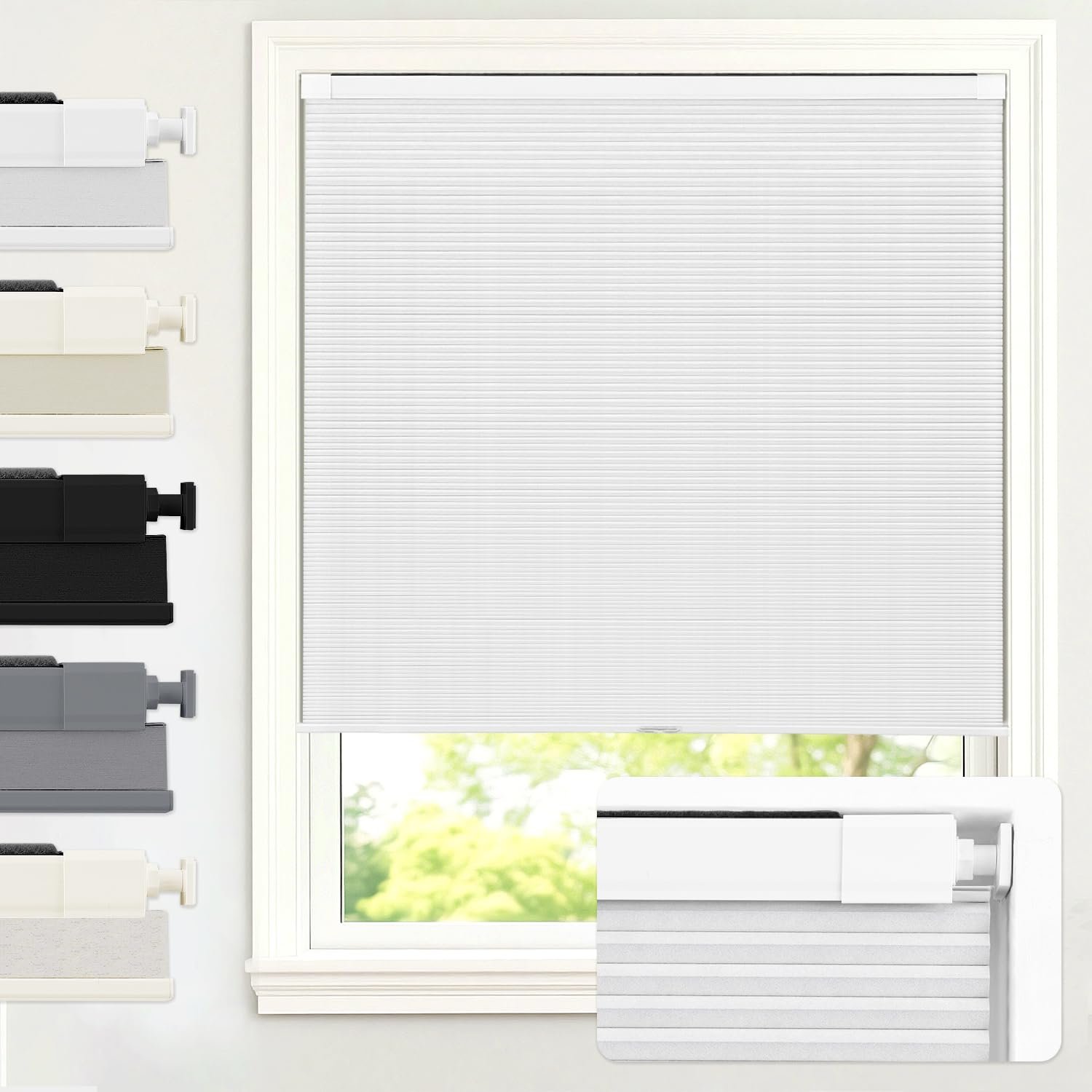 AOSKY No Drill Blackout Cellular Shades, 58"W x 64"H, White