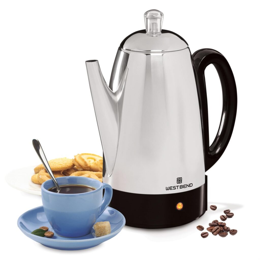 West Bend Electric Percolator Classic Style Coffee Maker with Heat Resistant Handle Base and
