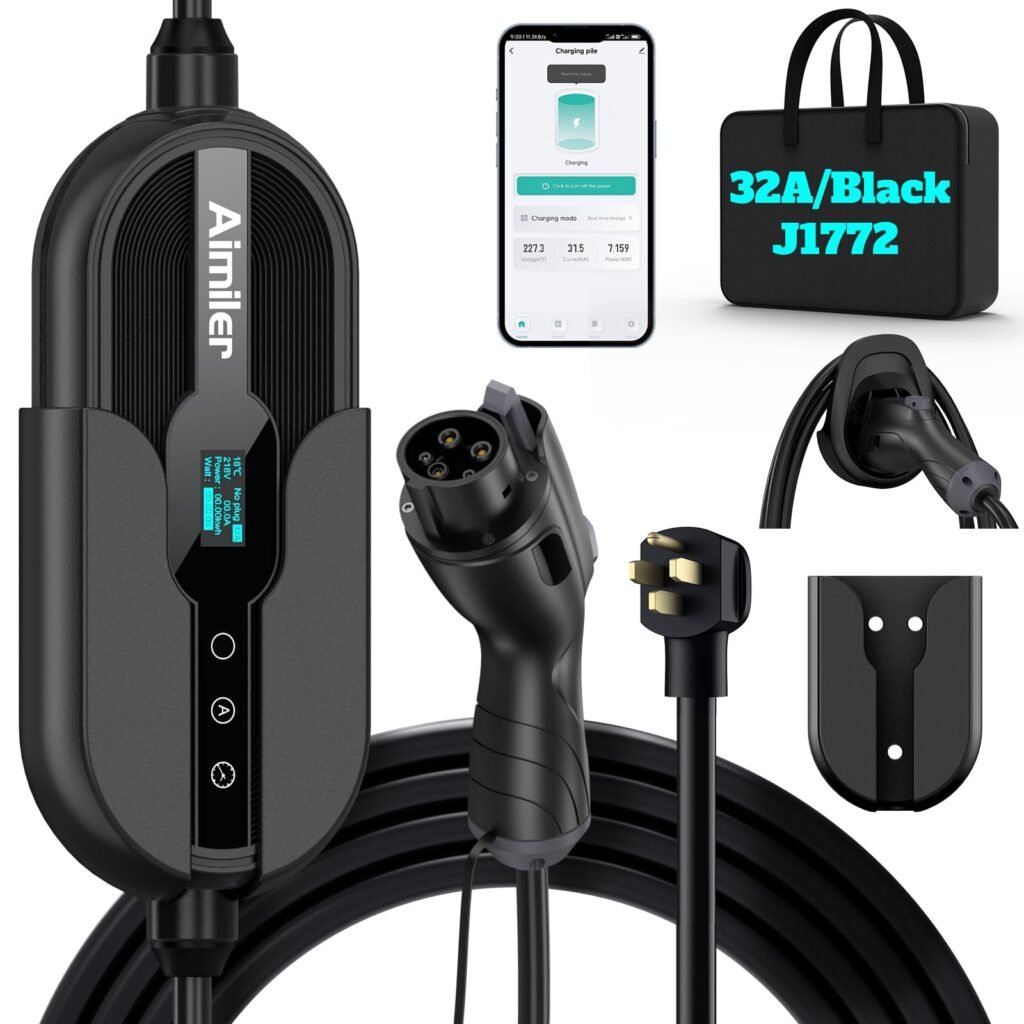 AIMILER Level 2 Electric Vehicle (EV) Charger(WIFI APP/Plug-play), 32A, 25ft Cable ETL Certified,