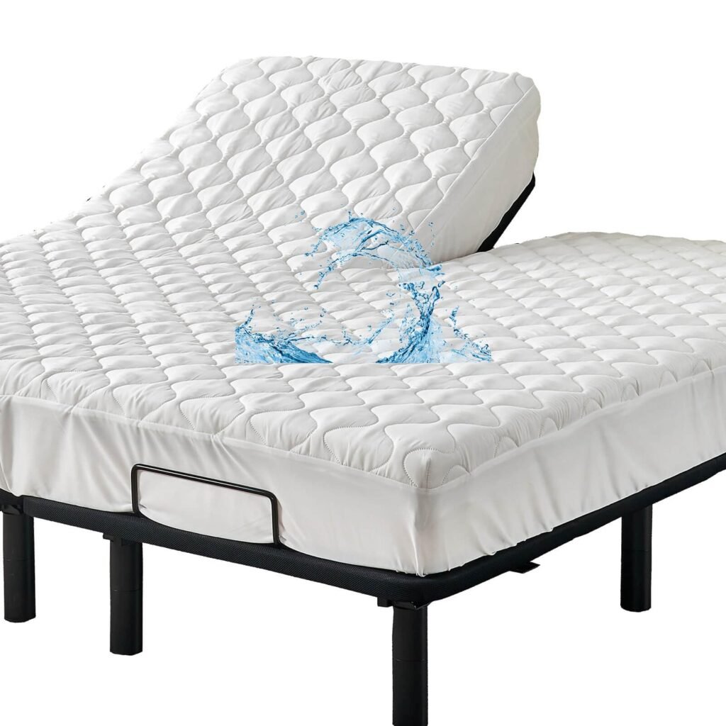 Kingnex Waterproof Split Top King Mattress Protector Pad for Adjustable Bed