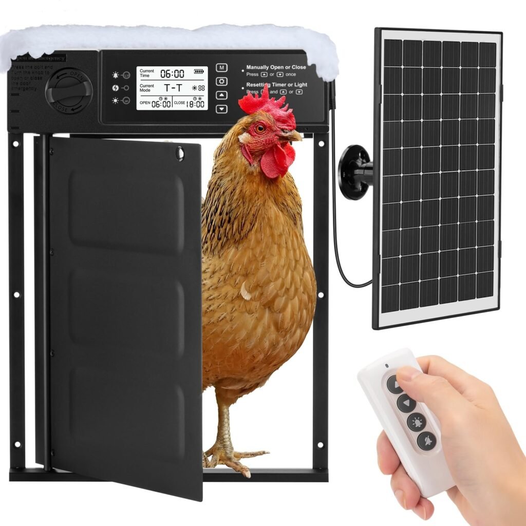 Doirdon Automatic Chicken Coop Door Solar Powered, Cold Weather Electric Chicken Door Large Size
