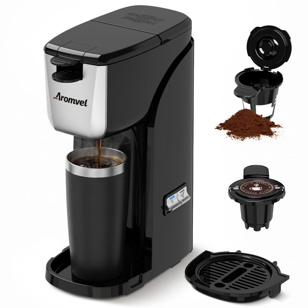 Aromvel 2-in-1 Single Serve Coffee Maker for K Cup Pods & Ground Coffee, 6 to 14 oz Brew Sizes,