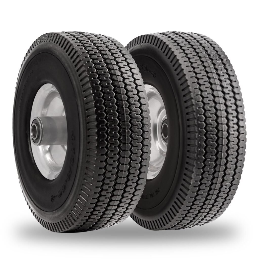 RRQ 10 Inch Solid Polyurethane Tire 4.10/3.50-4 Tire, 10" Flat Free Wheels with 5/8" Bearings, 2.2"