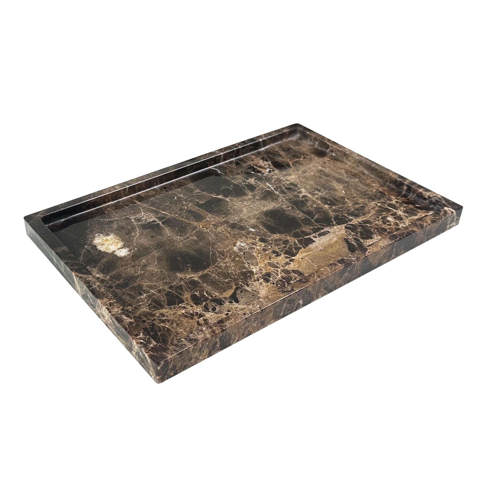 GHYFGD Dark Brown Marble Bathroom Tray, 12" x 8" Vanity Tray