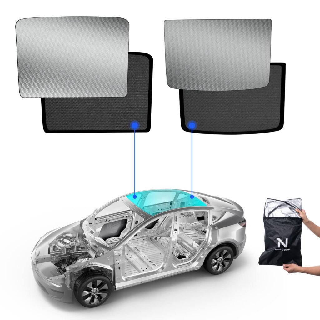 Nestour Foldable Sunshade Sunroof Window Shade Accessories Fit for Tesla Model Y 2020-2023, with UV/Heat Insulation Film (Set of 2)