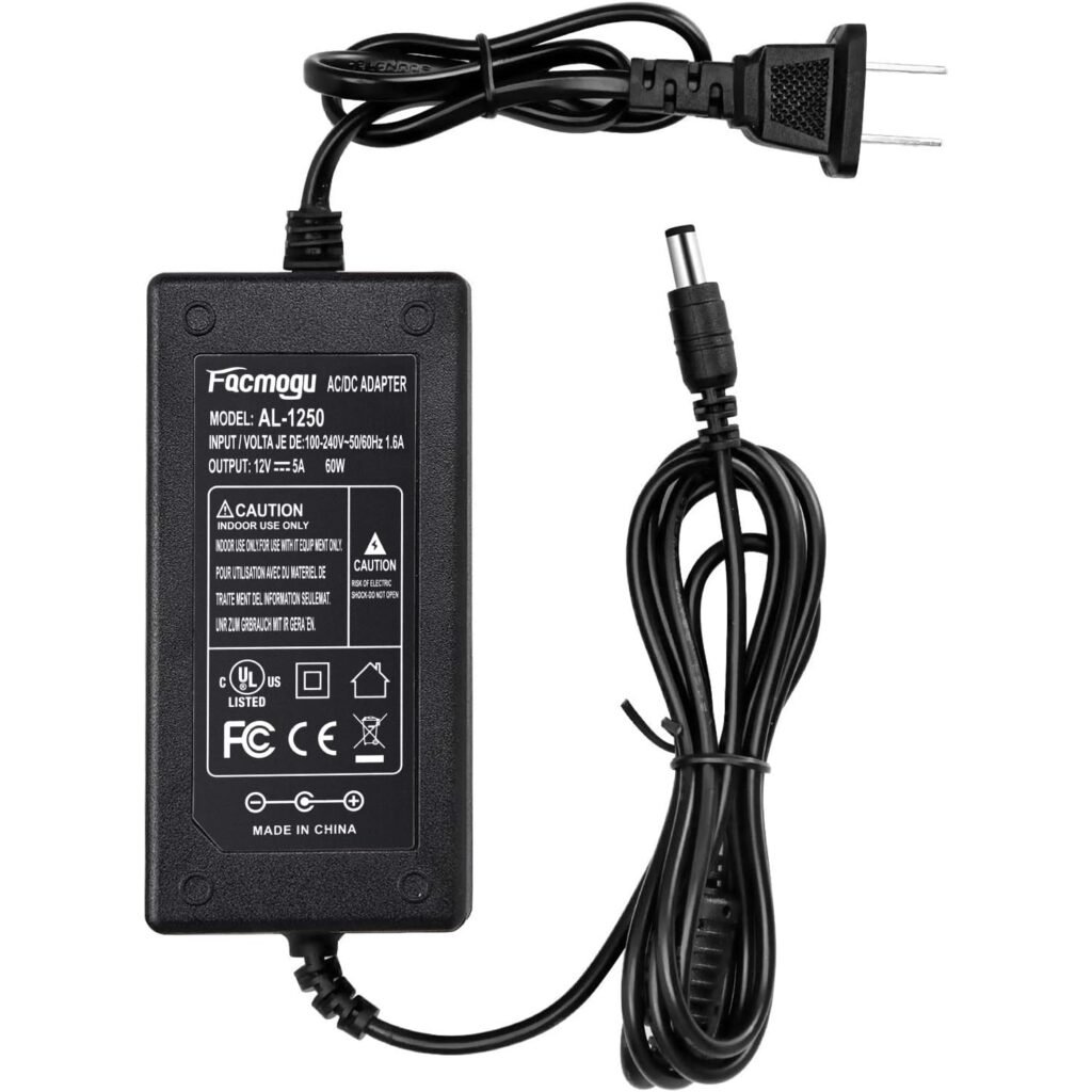 Facmogu 12V 5A Power Supply, AC DC Adapter, Converter 100-240V to 12 Volt 5 Amp Transformer for LED
