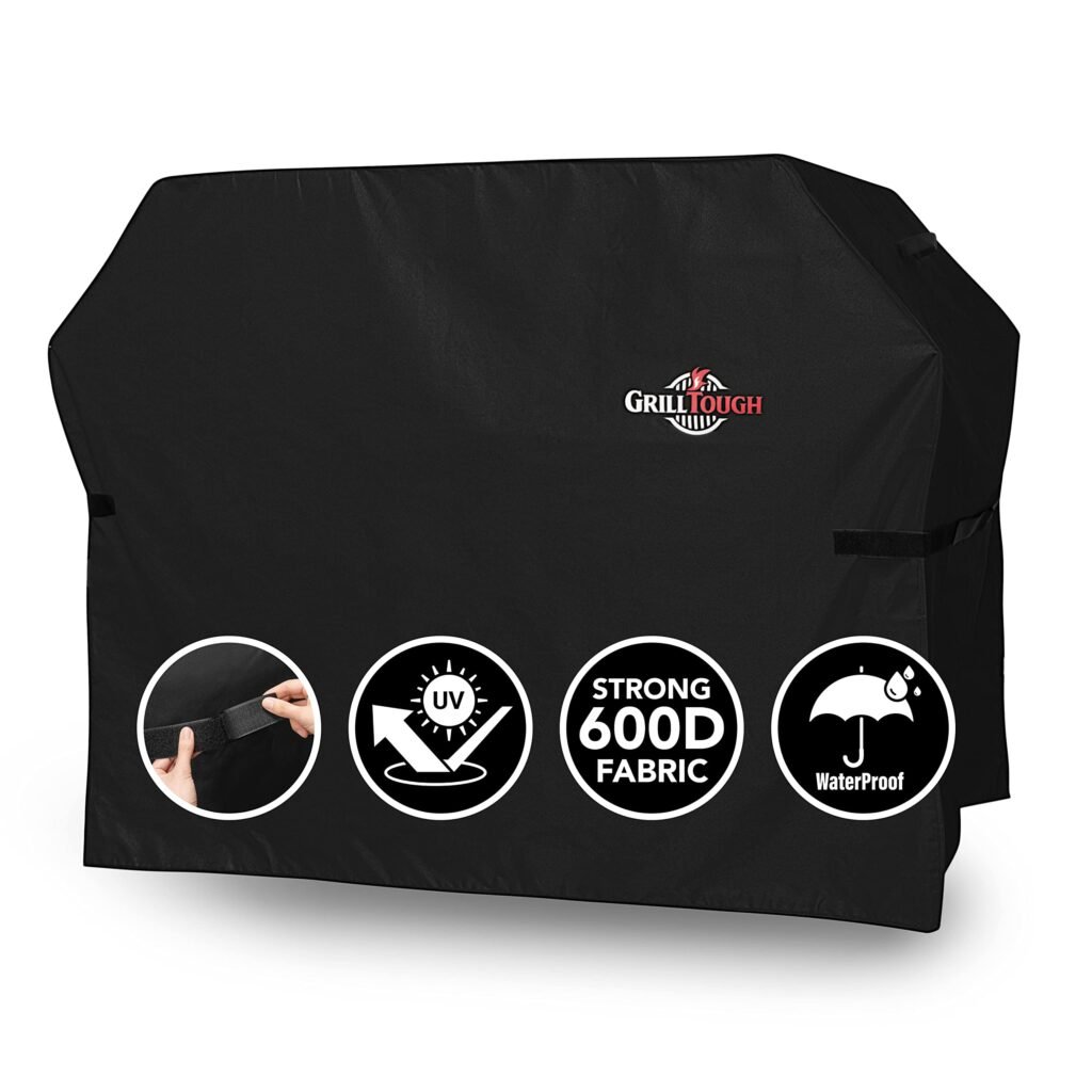 GrillTough Heavy Duty BBQ Grill Cover for Outdoor Grill, 72 Inch – Waterproof, Weather Resistant, UV & Fade Resistant with Adjustable Straps – Gas Grill Cover for Weber, Genesis, Charbroil, etc. Black