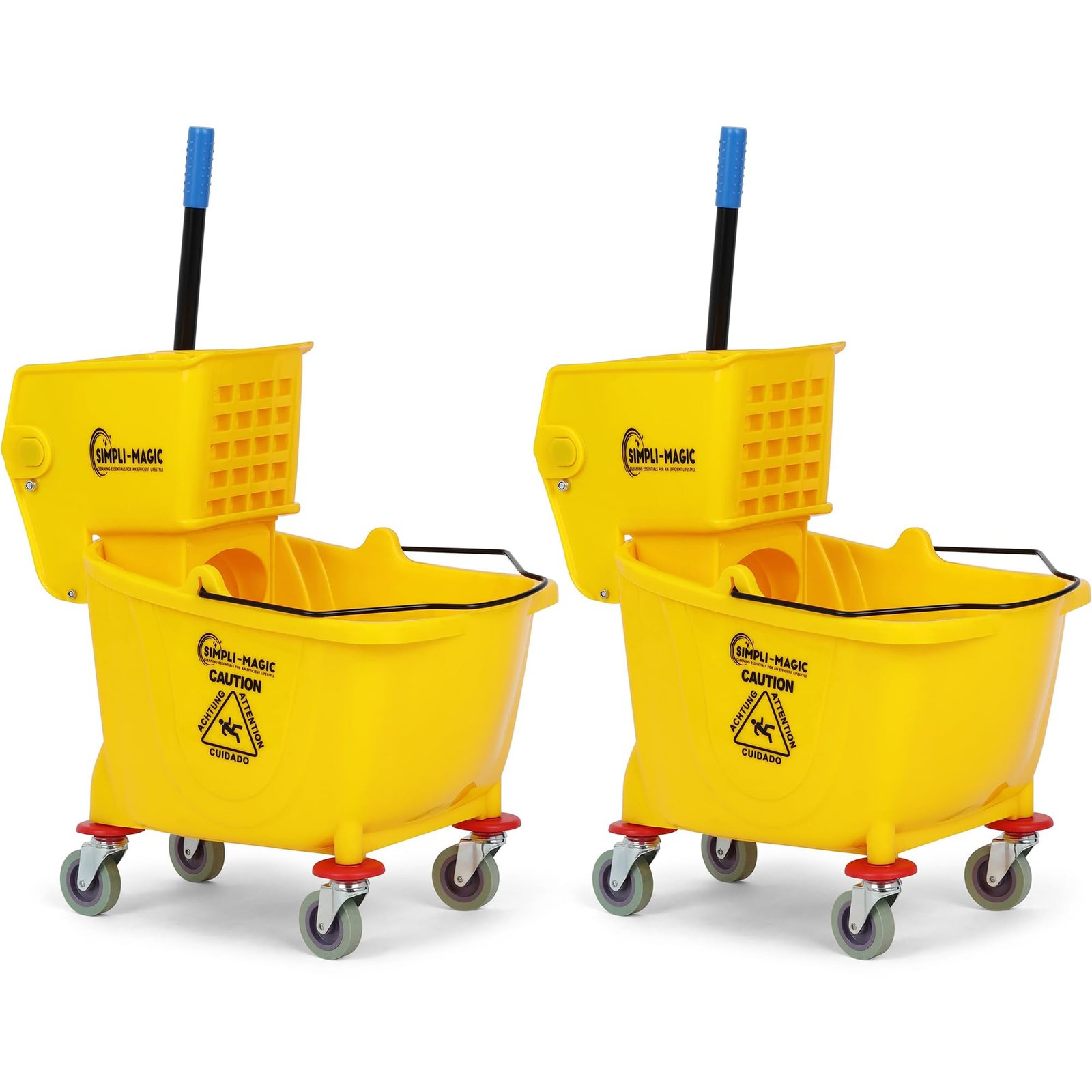SIMPLI-Magic Side Press Wringer Commercial Mop Bucket on Wheels, 2-Pack, 26 Quart, Yellow, Polyethylene