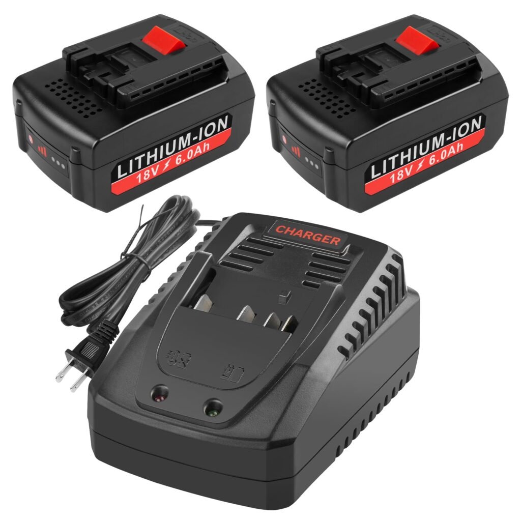 6.0Ah 18V Lithium Replacement for Bosch Battery and BAT609 Battery Charger Kit Compatible with BAT609 BAT609G BAT610G BAT611 BAT612 BAT618 BAT618G BAT619 BAT619G BAT622 BAT620