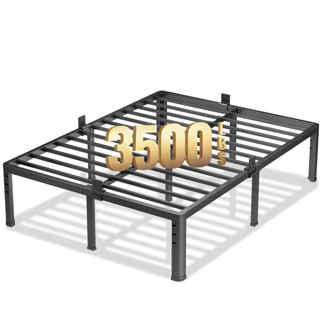 NKZ 20 Inch Metal Platform Bed Frame, Queen Size Bed Frame with Round Corner Legs, 3,500 lbs Heavy