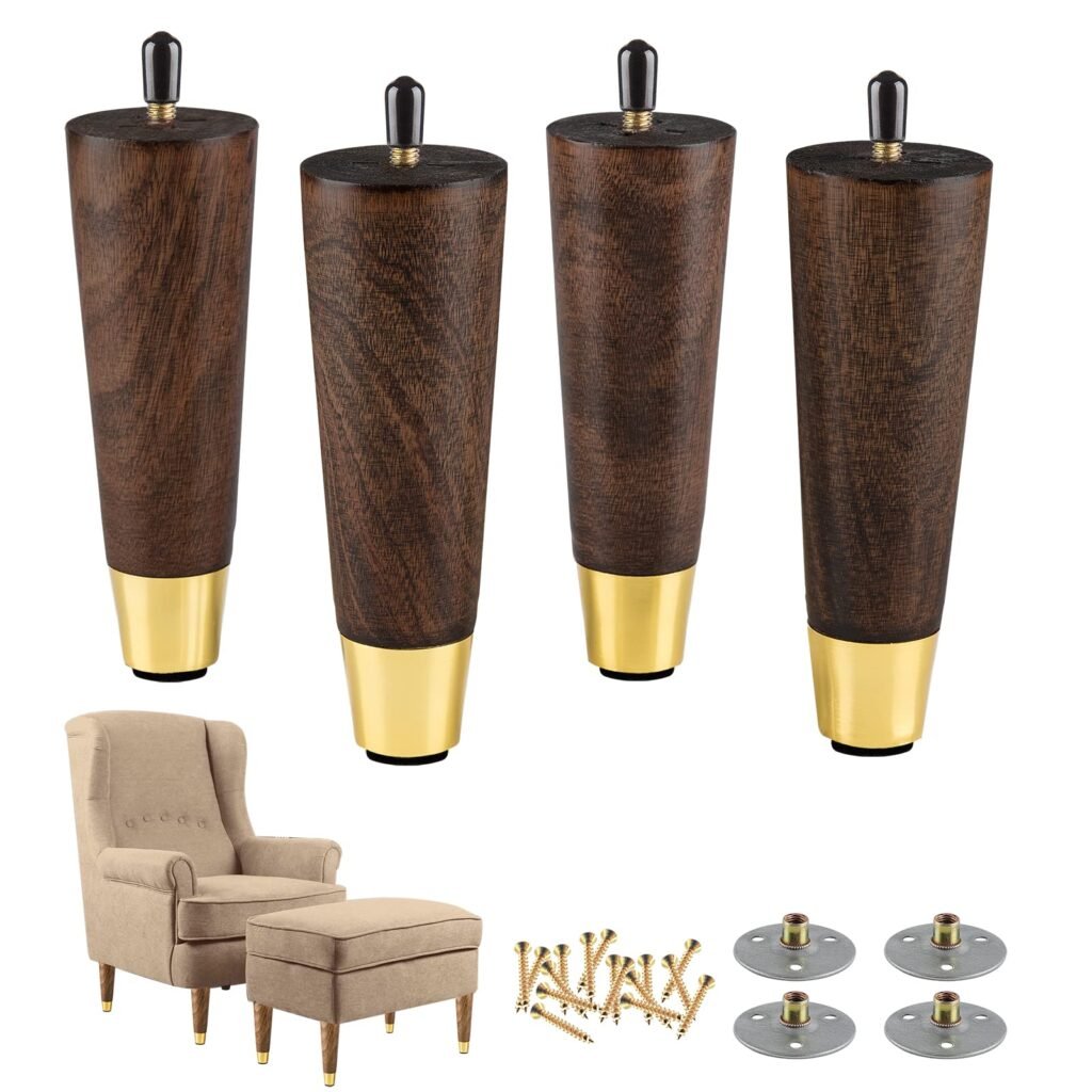 ALAMHI 7 Inch Wood Furniture Legs, Cone Sofa Legs Set of 4, Mid Century Modern Desk Feet, Replacement for Legs for Furniture or DIY Projects- Sofa Legs, Chair, Ottoman, Stool, Coffee Table, Bed, Etc.
