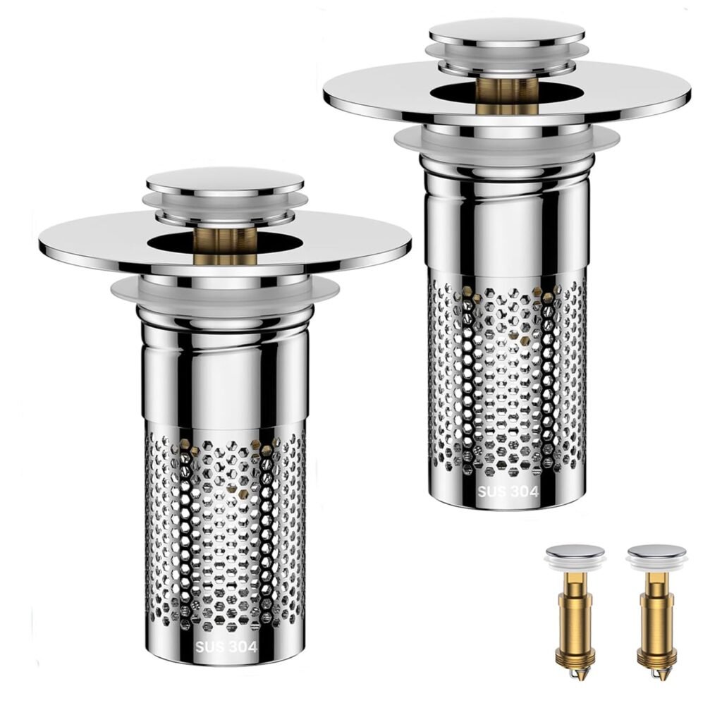 ?Bathroom Sink Drain Strainer,Universal Pop-Up Sink Stopper Hair Catcher, Anti-Clog Stainless Steel Drain Filter Basket, Removable Sink Drain for Bathroom Sink Stopper Replacement