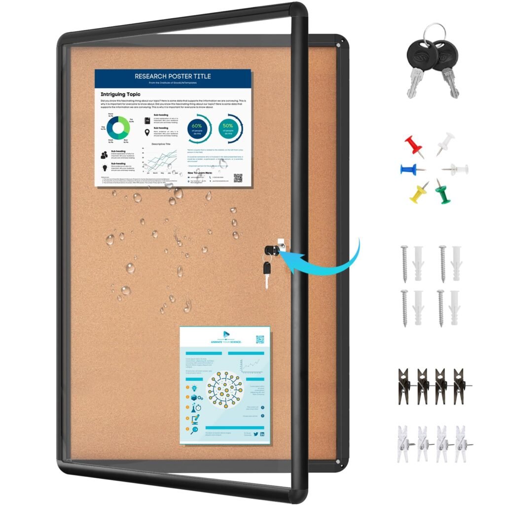 Benut Enclosed Bulletin Board Tamper-Proof Dispaly Case, Black Aluminium Frame, Shatter Resistant