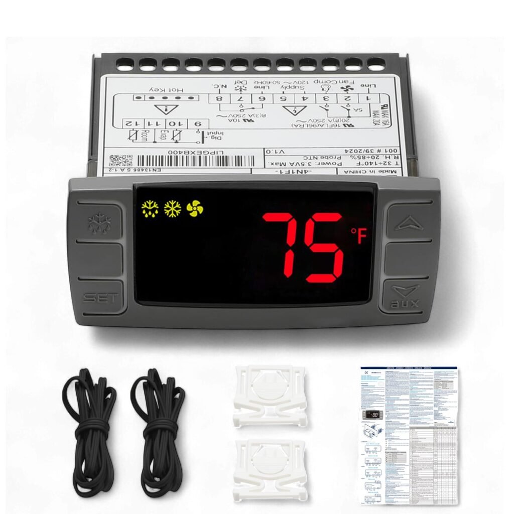 Digital Temperature Controller XR06CX-4N1F1 for Commercial Refrigeration, Fit for XR06CX-4AHFILS, 120V 50-60Hz, Compatible with Dixell Programmable Refrigerators/Freezers, Dual NTC Probes