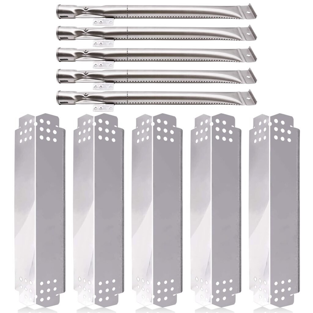 Grill Replacement Parts for Nexgrill 5 Burner 720-0888, 720-0888N, Nexgrill 4 Burner 720-0830H, Members Mark 720-0882D Grill, Stainless Steel Heat Plate Shields and Burner Tubes Replacement Kit.