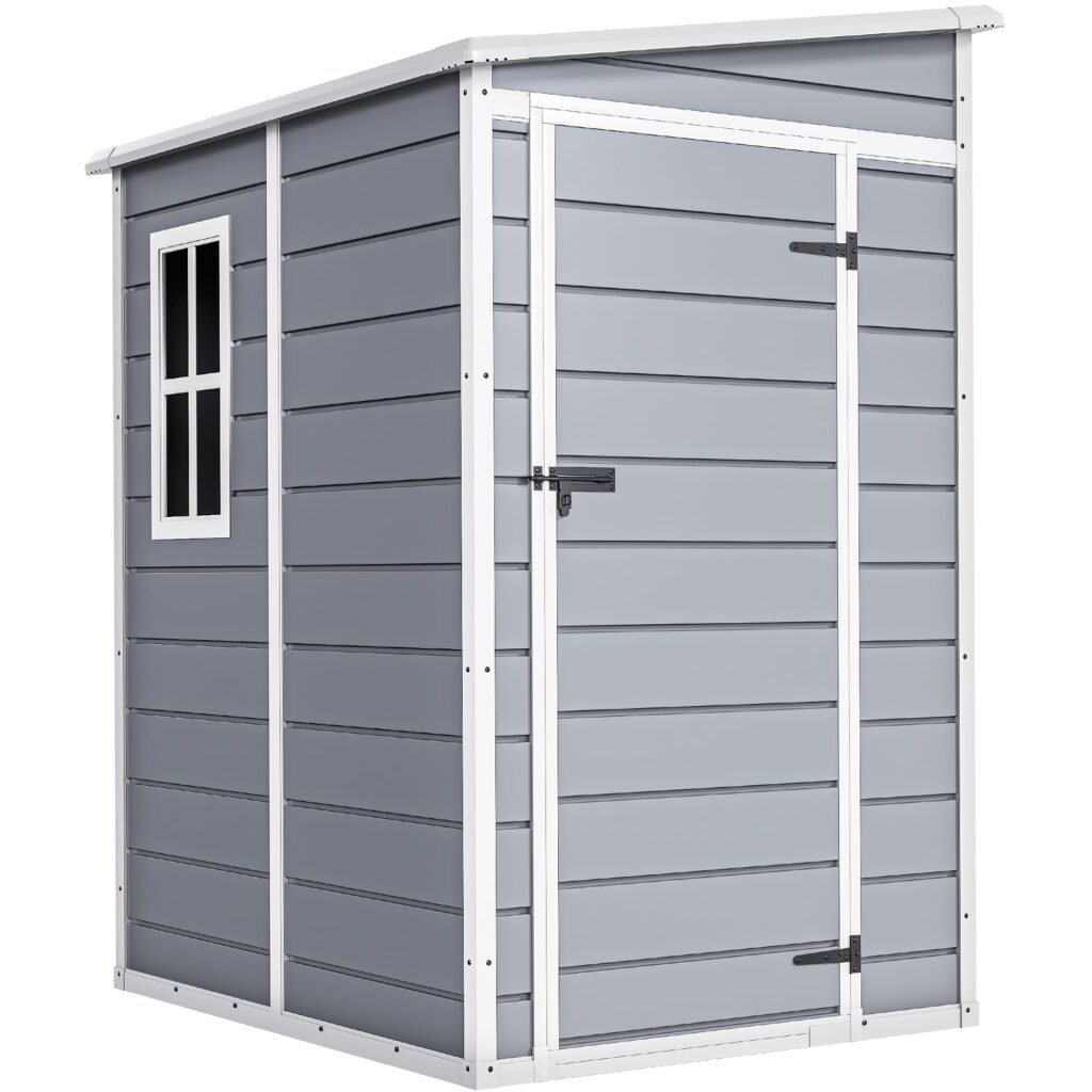 DWVO 5x4ft Resin Outdoor Storage Shed with Floor, Large Waterproof Lockable Storage Shed with Window, Plastic Outside Tool Storage for Garden, Backyard, Patio, Lawn (Gray)
