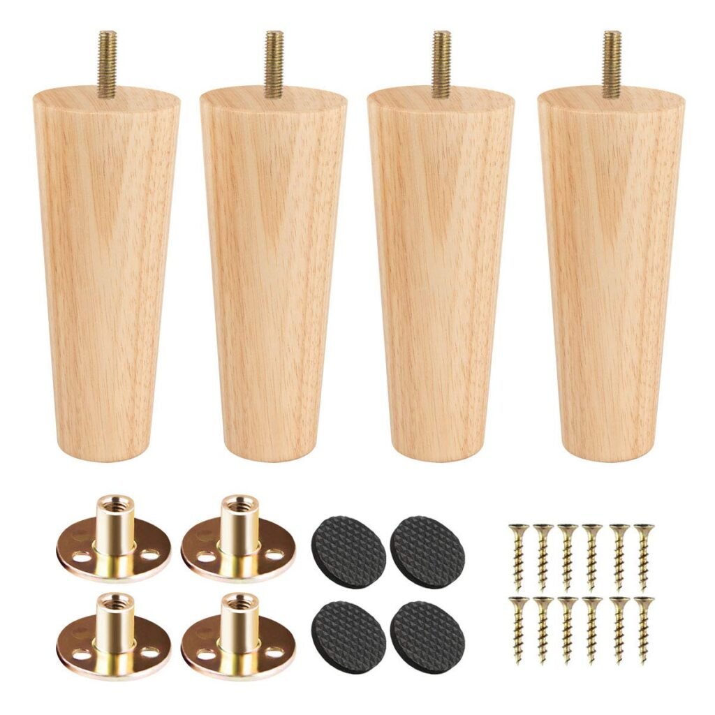 Btowin 12 inch Solid Wood Furniture Legs, 4Pcs Mid-Century Modern Wooden Replacement Feet with