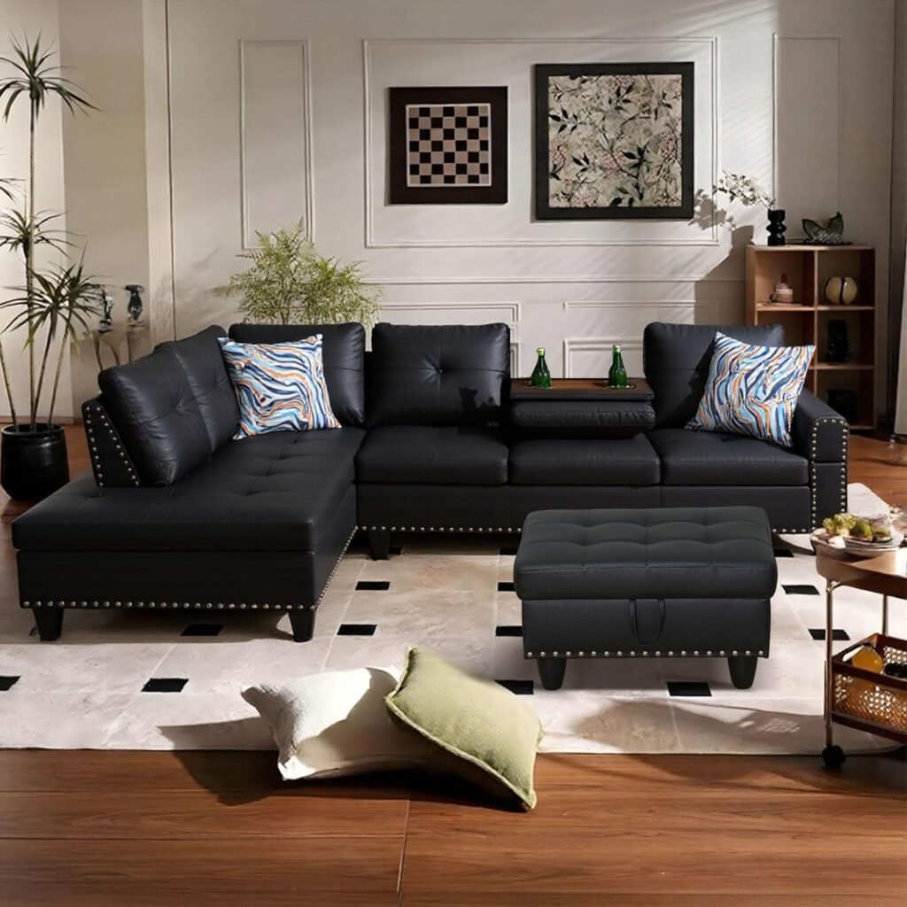 ***Only Box 1 of 3*** FONTOI L Shaped Sectional Couch with Cup Holders, 97" Sectional Sofa for Living Room Modular Couches with Otttoman for Bedroom, Apartments