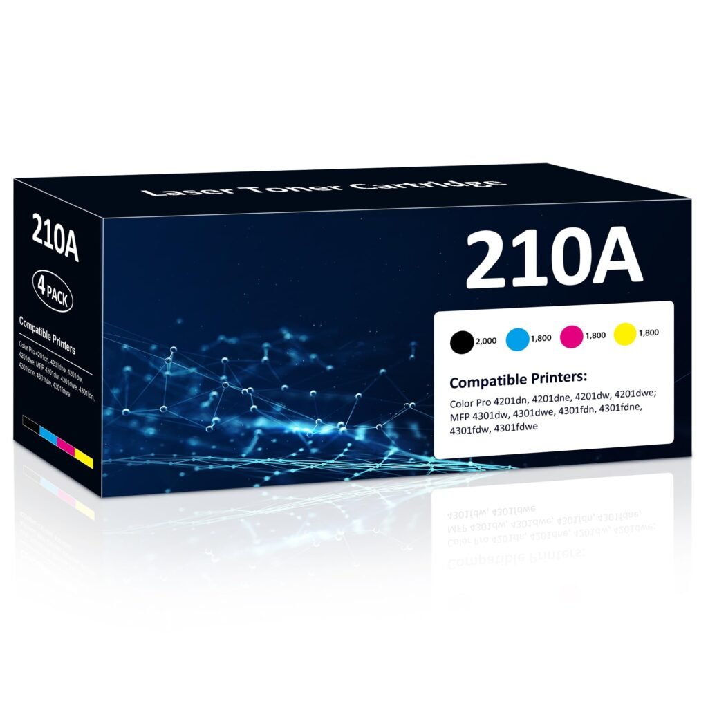 210A Toner Cartridges 4 Pack High Yield for Color Laser Jet Pro MFP 4301fdw 210A Compatible for HP 4201dn 4201dne 4201dw 4201dwe MFP 4301dw 4301dwe 4301fdn 4301fdne 4301fdw 4301fdwe Printer(BK/Y/M/C)