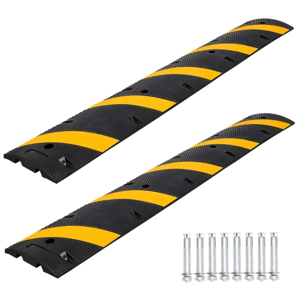 6FT Rubber Speed Bumps (2 Pack), 66000 LB Capacity Heavy-Duty Speed Humps for Parking Lots, Roads, Schools, Warehouses, Hotels 72inch