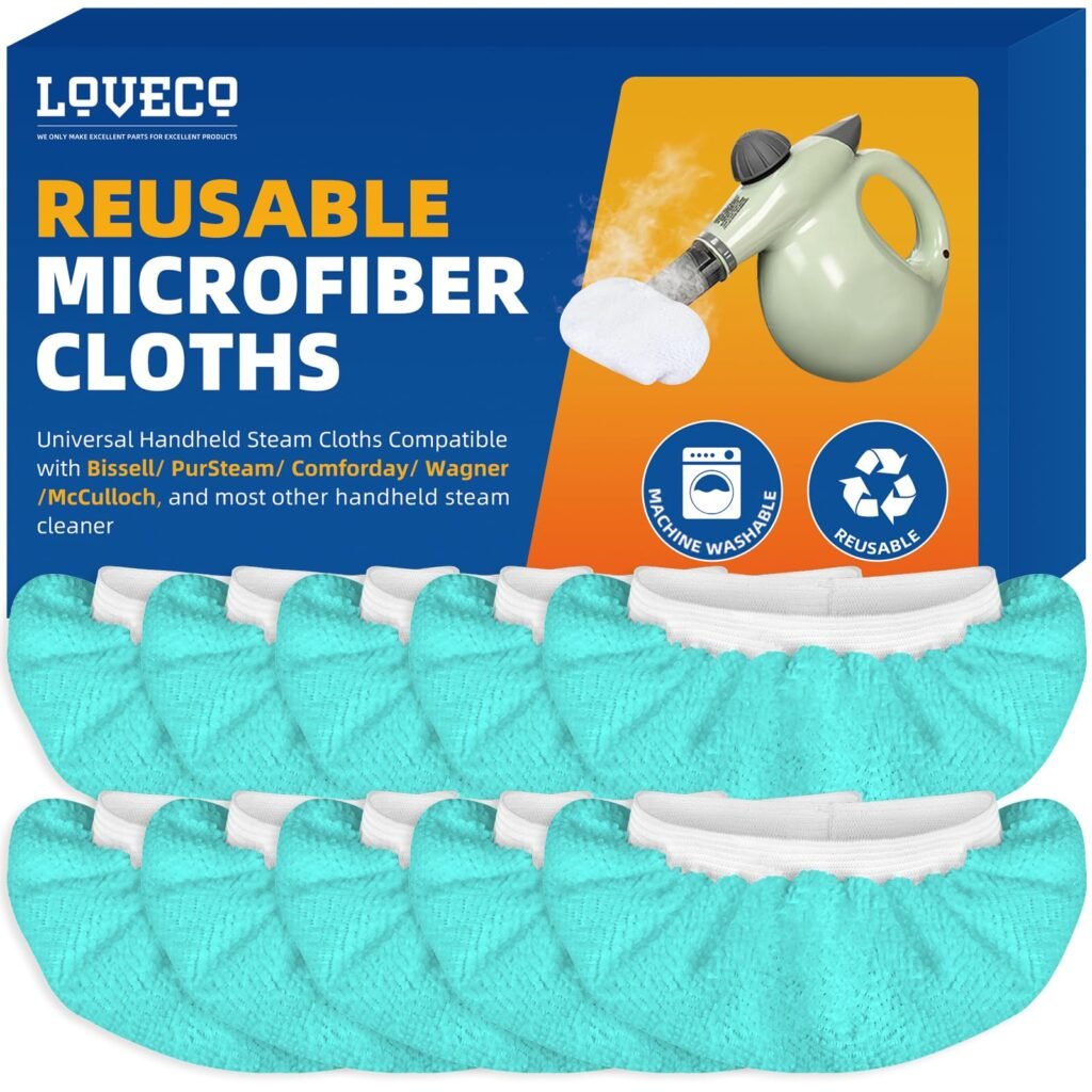 LOVECO 10 Pack Universal Steam Cloths for Handheld Steam Cleaner, Compatible with Bissell Steam