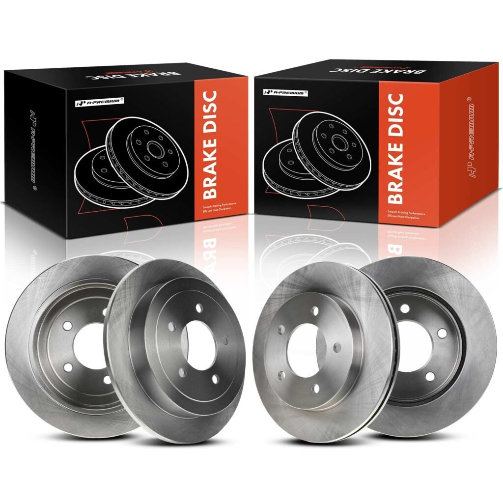 A-Premium Front Vented and Rear Solid Disc Brake Rotors Compatible with Select Ford Models - For F-150 2000 2001 2002 2003 2004, 4WD, 4-PC Set