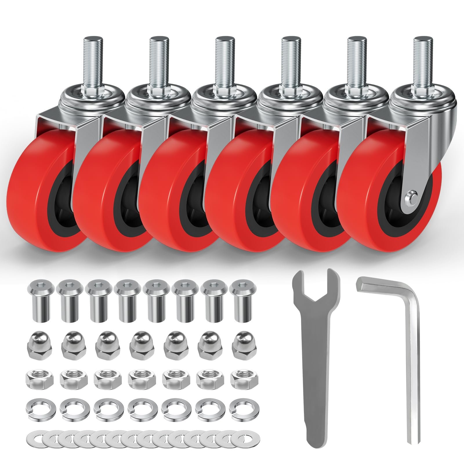 MySit 6 Pack 2.5 Inch Swivel Caster Wheels M10x25mm